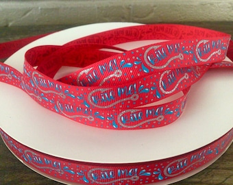 5/8” Fish Hook Bite Me on Red Grosgrain Ribbon