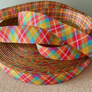 7/8&quot;  Fruit Punch Plaid Grosgrain Ribbon By The Yard