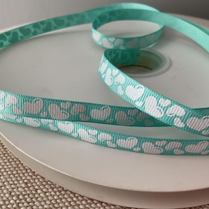 3/8&quot; Mini White Hearts on Tropic Grosgrain Ribbon By The Yard