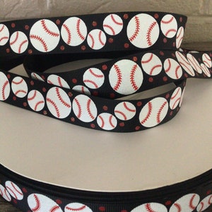 7/8” Baseballs on Black Grosgrain Ribbon