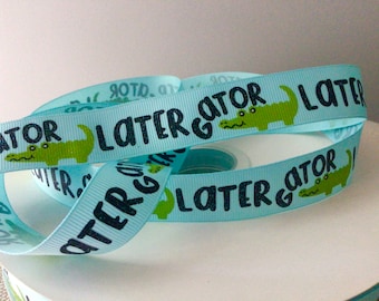 7/8” Later Gator on Light Blue Grosgrain Ribbon
