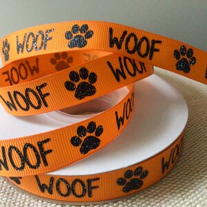 5/8” Woof on Tangerine Grosgrain Ribbon By The Yard