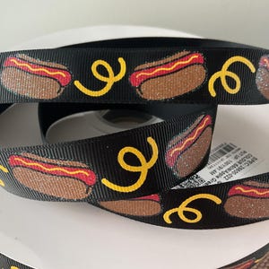 7/8” Hot Dogs on Black Grosgrain Ribbon By The Yard
