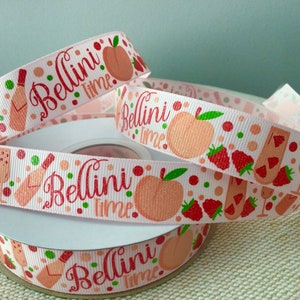 7/8” Bellini Time on Pink Mist  Grosgrain Ribbon