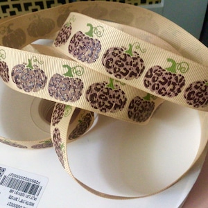 7/8” Leopard Print Pumpkins on Tan Grosgrain Ribbon