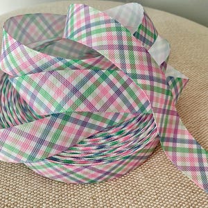 7/8&quot; Pastel Pink Lavender and Green Plaid Grosgrain Ribbon By The Yard