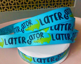7/8” Later Gator on Aqua Grosgrain Ribbon