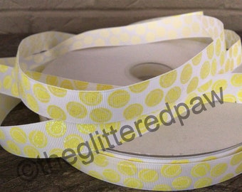 7/8” Tennis Balls on White Grosgrain Ribbon By The Yard