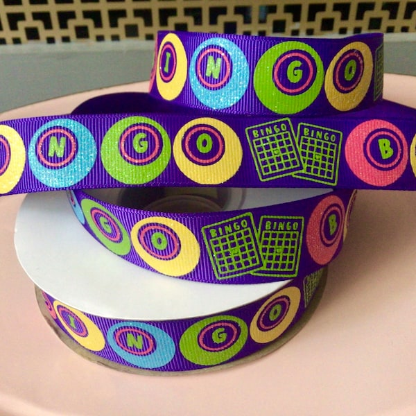 7/8” Bingo on Purple Grosgrain Ribbon