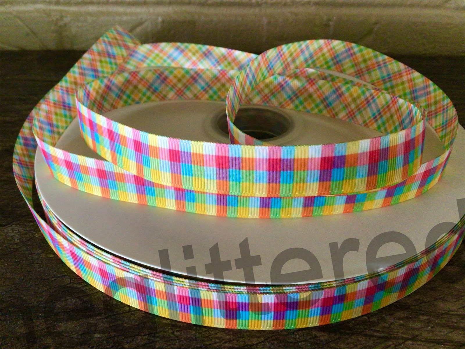 Multi-Colored Gumdrop Plaid Ribbon 2.5x10yd
