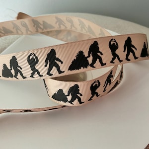 7/8” Sasquatch on Tan Grosgrain Ribbon By The Yard