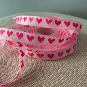 5/8” Valentine Shades of Pink Hearts on Light Pink  Grosgrain Ribbon By The Yard