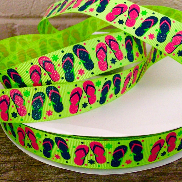 7/8” Flip Flops on Green Grosgrain Ribbon