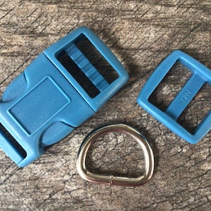 3/4” Blue Dog Collar Hardware- 3/4” Buckle, Tri Glide Slide and Welded Metal D Ring