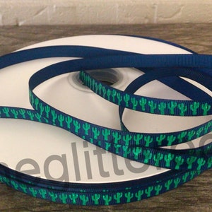 Cactus da 3/8" su nastro grosgrain blu