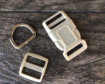 1" Sand Dog Collar Hardware - 1" Buckle, Tri Glide Slide and Metal D Ring