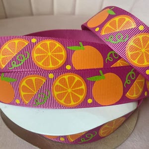 7/8” Oranges on Raspberry Grosgrain Ribbon By The Yard