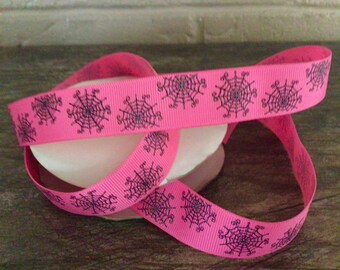 7/8" Spiderwebs on Hot Pink Grosgrain Ribbon