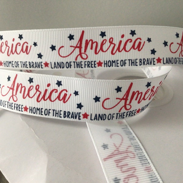 7/8” Patriotic America Land of the Free Home of the Brave Grosgrain Ribbon
