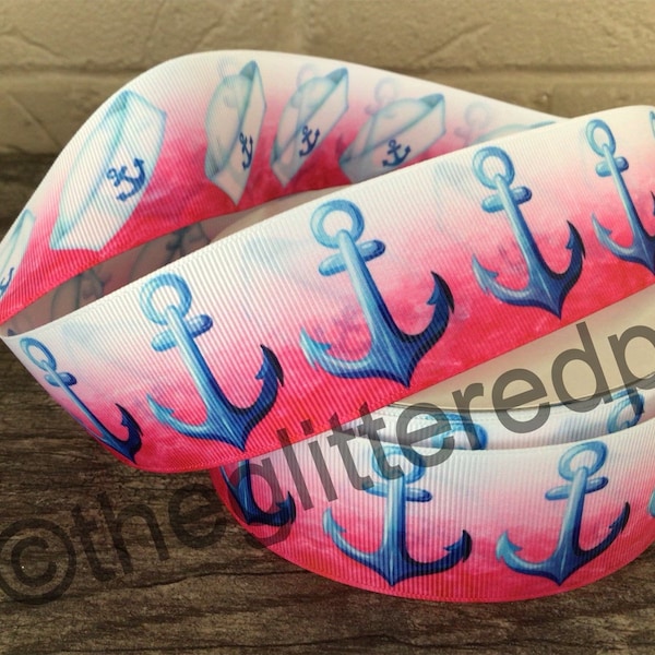 1.5” Anchors on Pink Ombré Grosgrain Ribbon