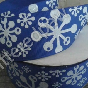 1.5&quot; White Snowflakes on Royal Blue Grosgrain Ribbon