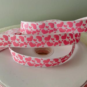 7/8&quot; Mini Pink Hearts on White Grosgrain Ribbon By The Yard