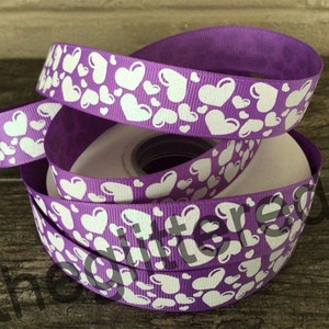 7/8” Mini White Hearts on Purple Grosgrain Ribbon