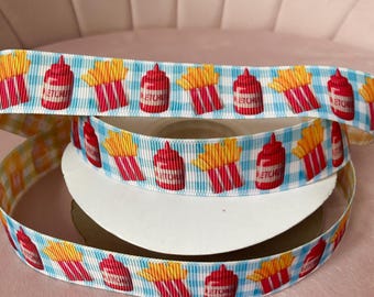 7/8” French Fries Grosgrain Ribbon By The Yard