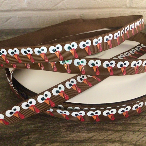 5/8” Thanksgiving Turkey Face on Turftan Grosgrain Ribbon