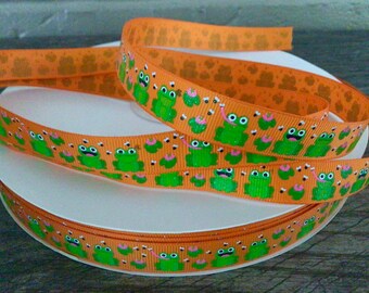 5/8” Frogs on Orange Grosgrain Ribbon