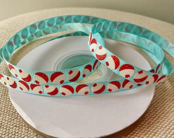 3/8” Fishing Bobbers on Light Blue Grosgrain Ribbon By The Yard