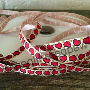 3/8” Valentine Hearts on Tan Grosgrain Ribbon