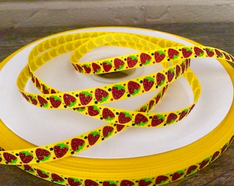 3/8” Strawberries on Yellow Grosgrain Ribbon