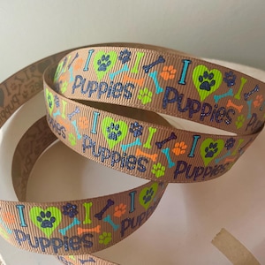 7/8&quot; l Love Puppies Grosgrain Ribbon By The Yard