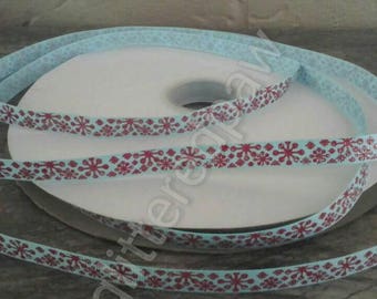 3/8" Red Snowflakes on Light Blue Grosgrain Ribbon