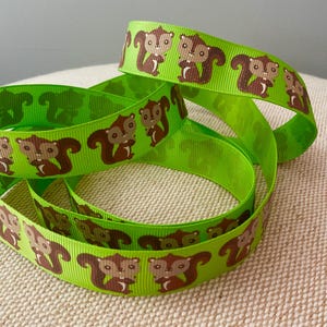 7/8&quot; Squirrels on Lime Green Grosgrain Ribbon By The Yard