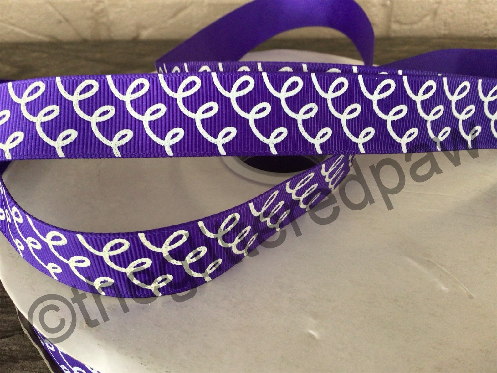 7/8 White Squiggles on Purple Grosgrain Ribbon | Etsy