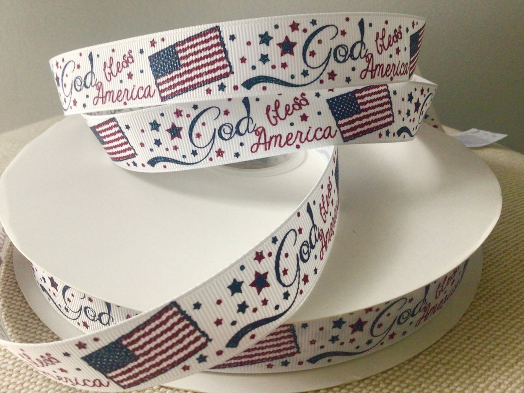 God Bless America on White Grosgrain Ribbon - Etsy