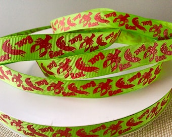 5/8” Crawfish on Green Grosgrain Ribbon