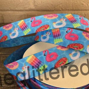 7/8” Swimming Pool Floats Grosgrain Ribbon