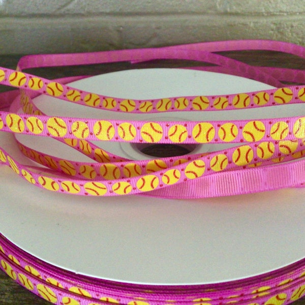 3/8” Softballs on Pink Grosgrain Ribbon