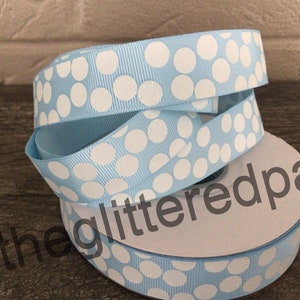7/8” White Glitter Dots on Light Blue Grosgrain Ribbon