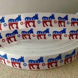 7/8&quot; Democratic Donkey Grosgrain Ribbon By The Yard