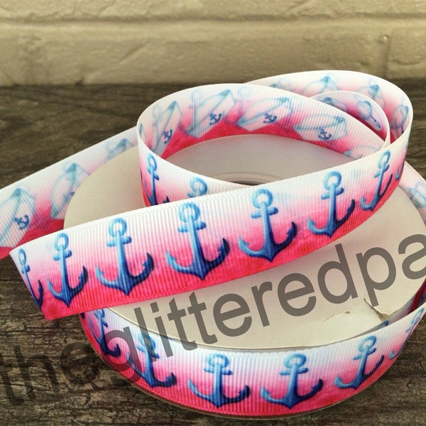 7/8” Anchors on Pink Ombré Grosgrain Ribbon