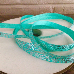 3/8" Silver Foil Snowflakes on Tropic Grosgrain Ribbon