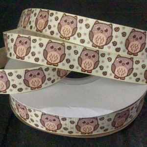5/8” Owls on Cream Grosgrain Ribbon