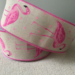 2 1/2” Tropical Pink Flamingos Wired Ribbon Roll 10 yards