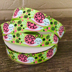 7/8” Snails on Apple Green Grosgrain Ribbon