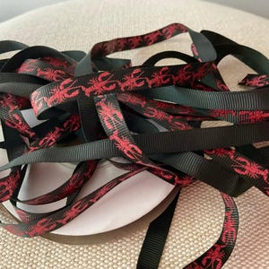 3/8” Nautical Red Lobsters on Black Grosgrain Ribbon By The Yard