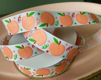 7/8” Peaches on White Grosgrain Ribbon